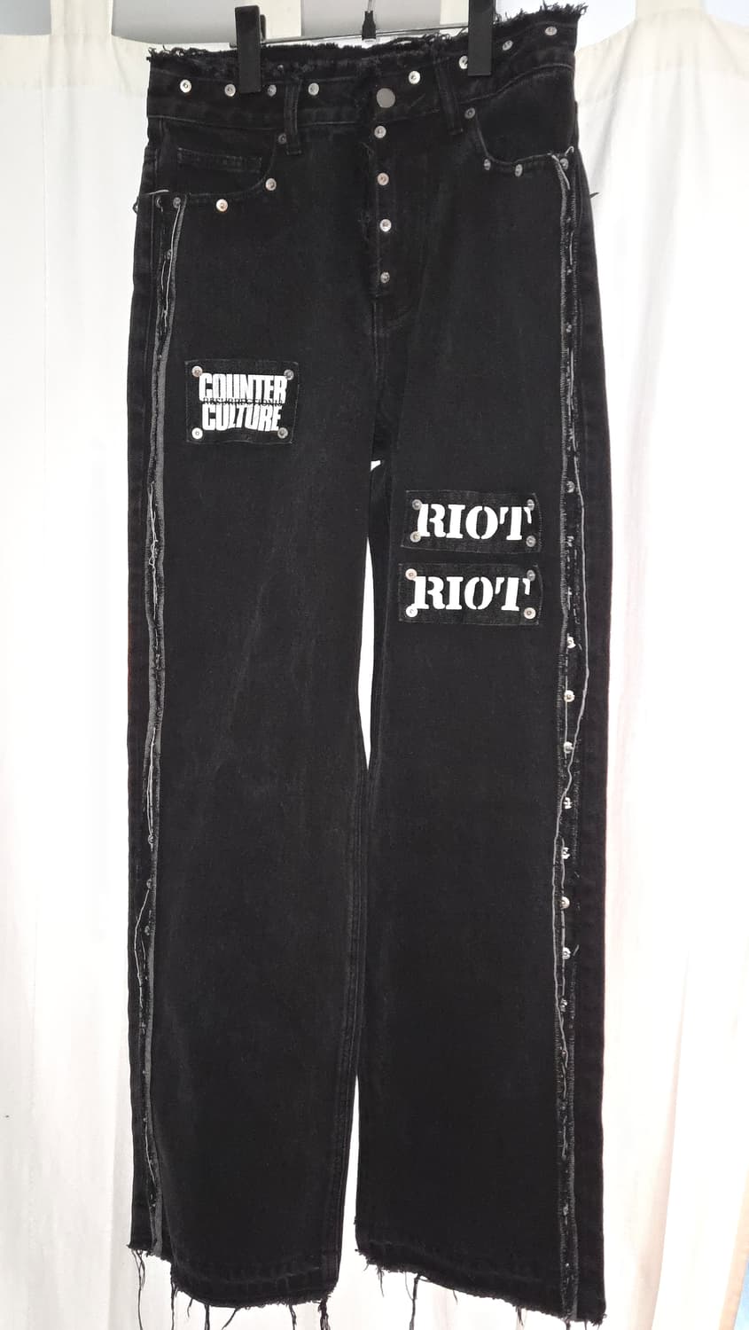 (새상품)레저렉션13 리벳 & 패치워크 데님 팬츠 블랙 상품이미지2