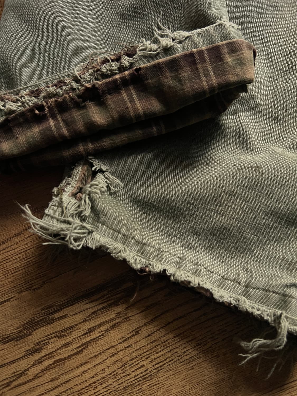 [36]칼하트 USA 체크라이닝 모스그린 데미지드 싱글니 워크팬츠 M12 상품이미지6