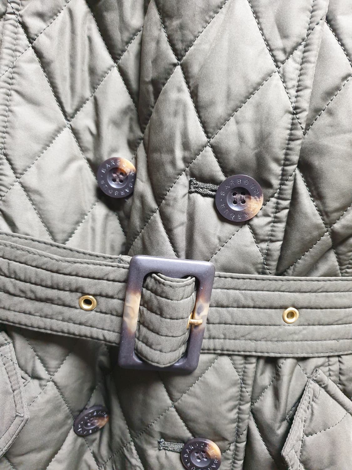 [uk12/66] 바버 벨트 롱퀼팅 카키 상품이미지5