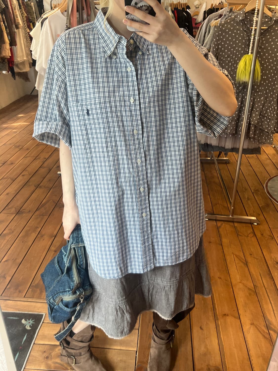 폴로 네이비 체크 반팔 셔츠 상품이미지6
