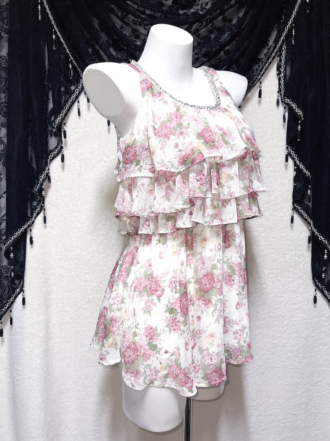 세실맥비 히메카지 플라워 쉬폰 프릴 나시 원피스 페어리 로걀 로맨틱갸루 상품이미지3