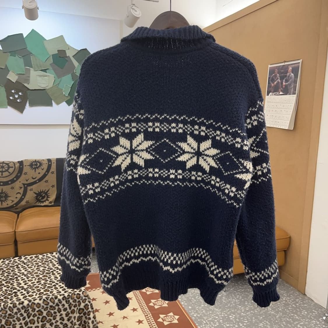 빈티지 노르딕 코위찬 눈꽃 뜨개 니트 집업 가디건 XL C08798 상품이미지4