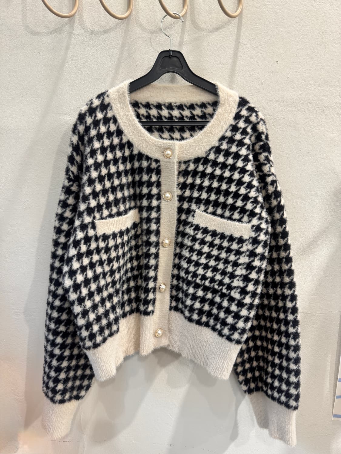 vintage 진주버튼 포인트 체크가디건 상품이미지1