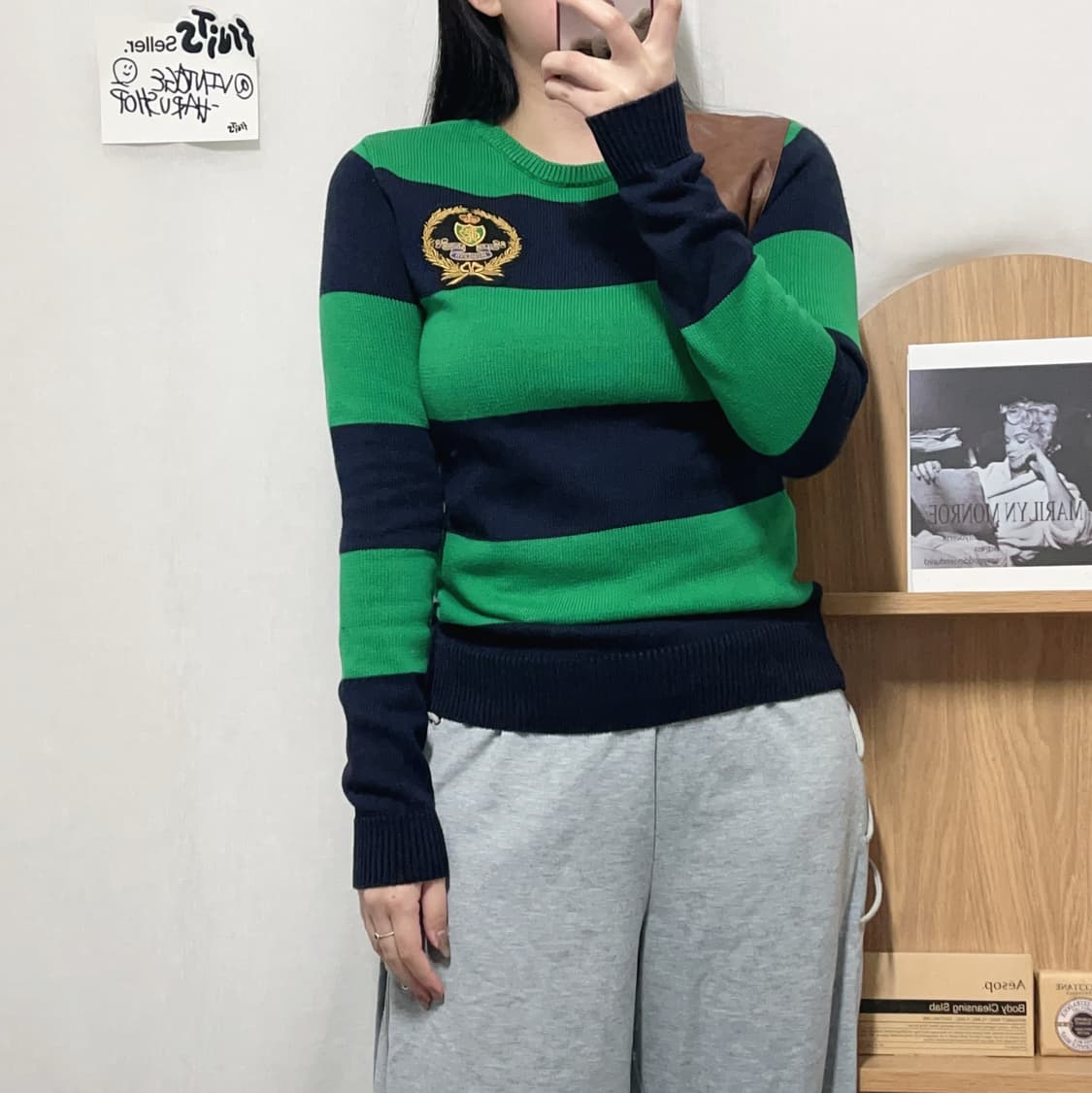 [정품] 폴로 그린 네이비 패치로고 단가라 니트 [ M ] 상품이미지2