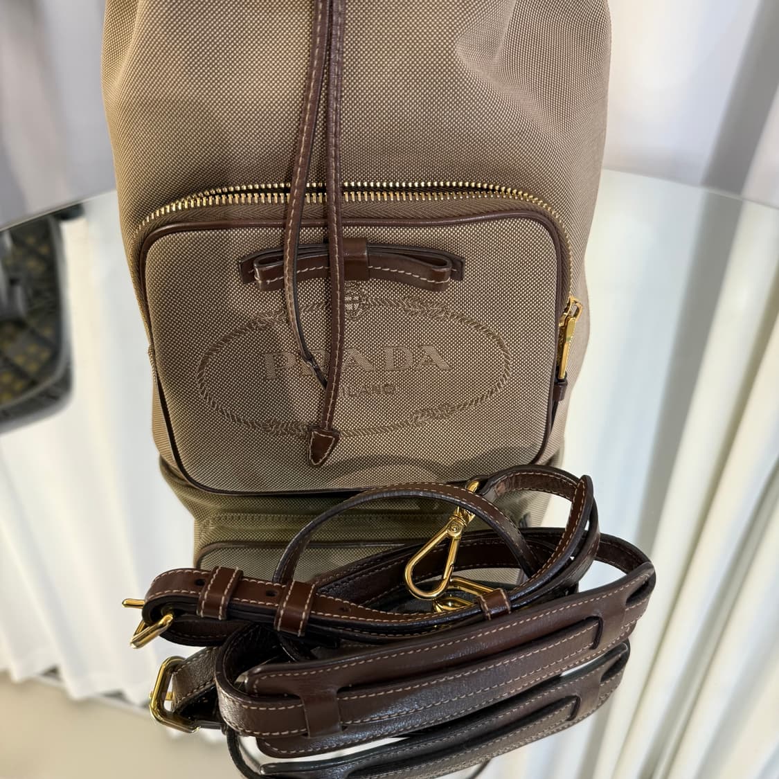 프라다 밀라노 패브릭 버킷백 브라운 상품이미지7