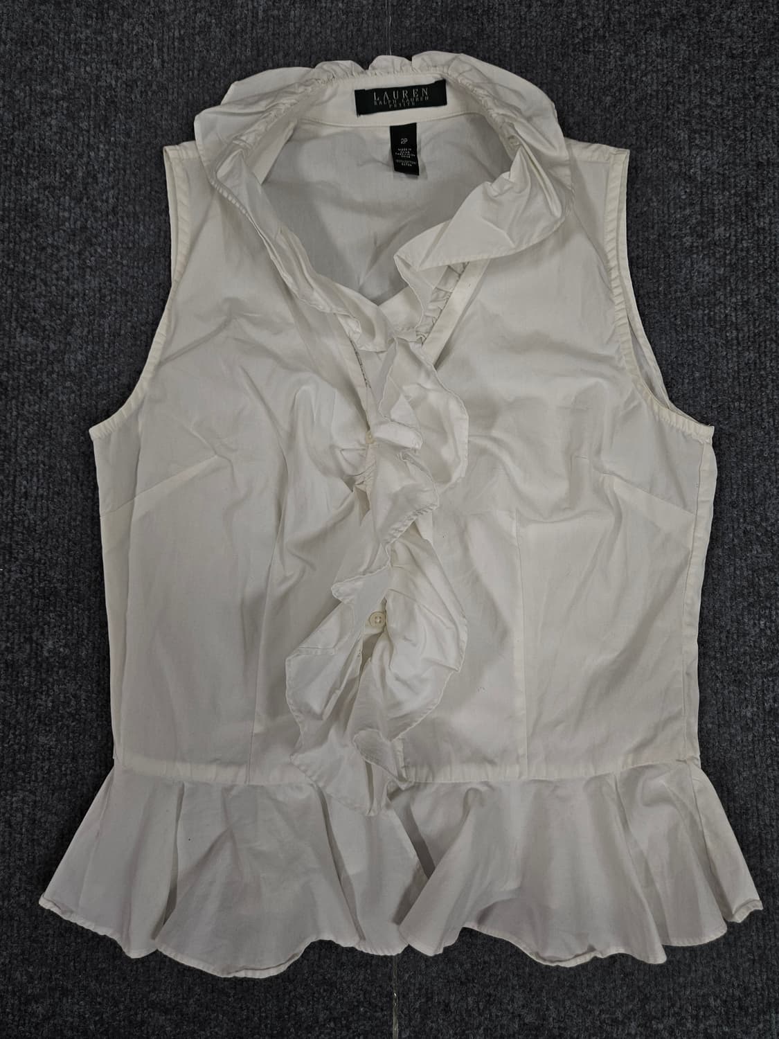 로렌 랄프로렌 화이트 버튼업 민소매 러플 블라우스 급처 상품이미지1