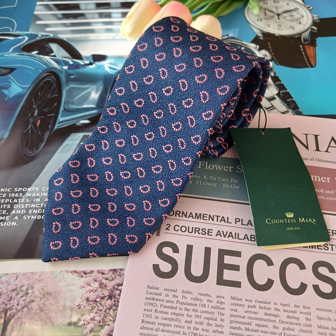 카운테스 마라 실크 네이비 패턴 넥타이 8.3cm 새제품 A18933
 상품이미지2