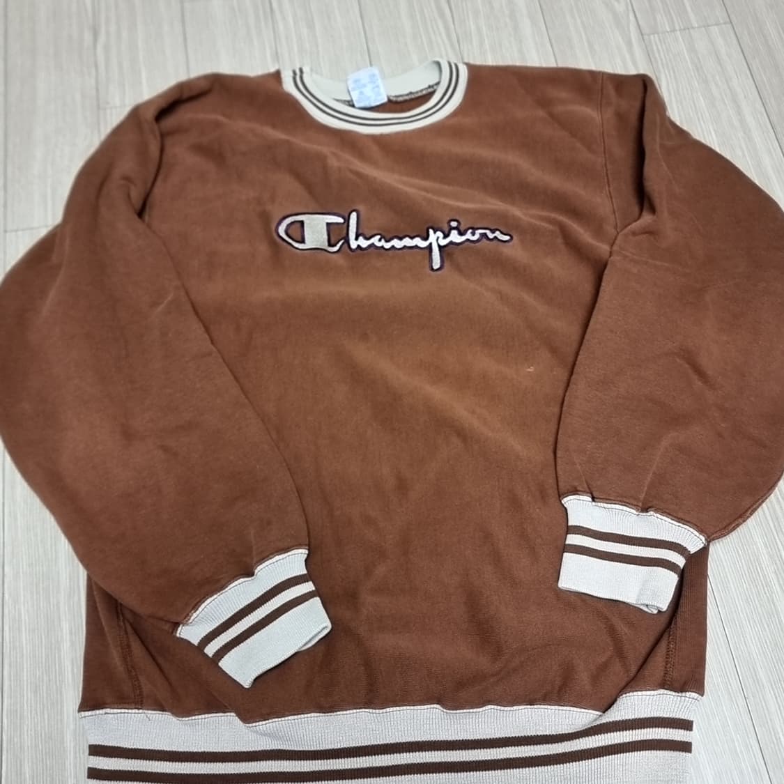 빈티지 usa메이드 챔피온 브라운 리브드 스웨트셔츠(xl) 상품이미지1