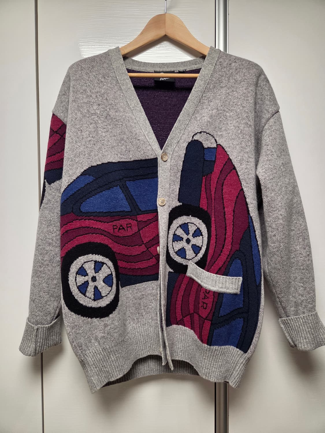 Parra 자동차 패턴 니트 가디건 L 상품이미지1
