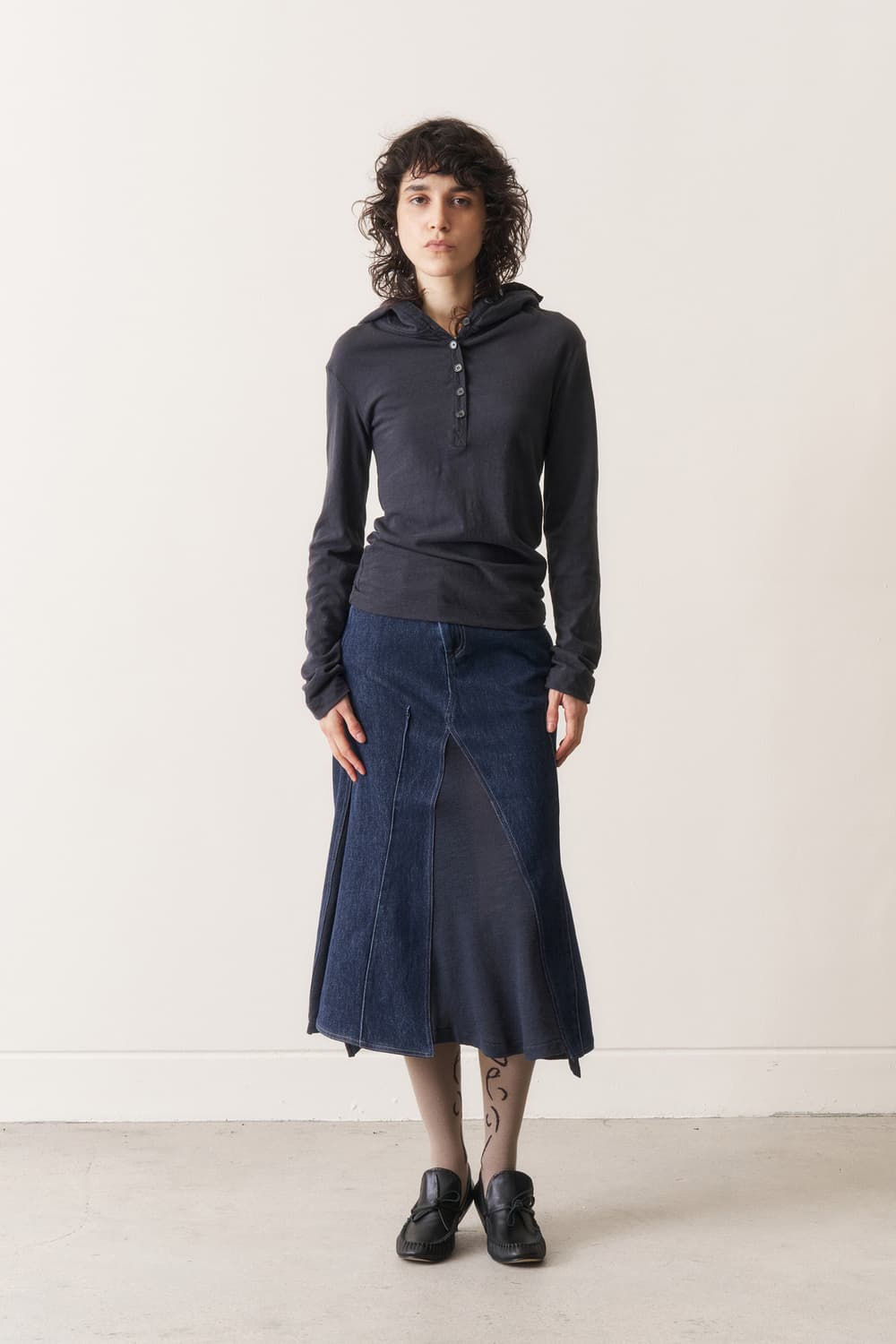 ODLYWORKSHOP Hooded henley tee, washed 상품이미지1