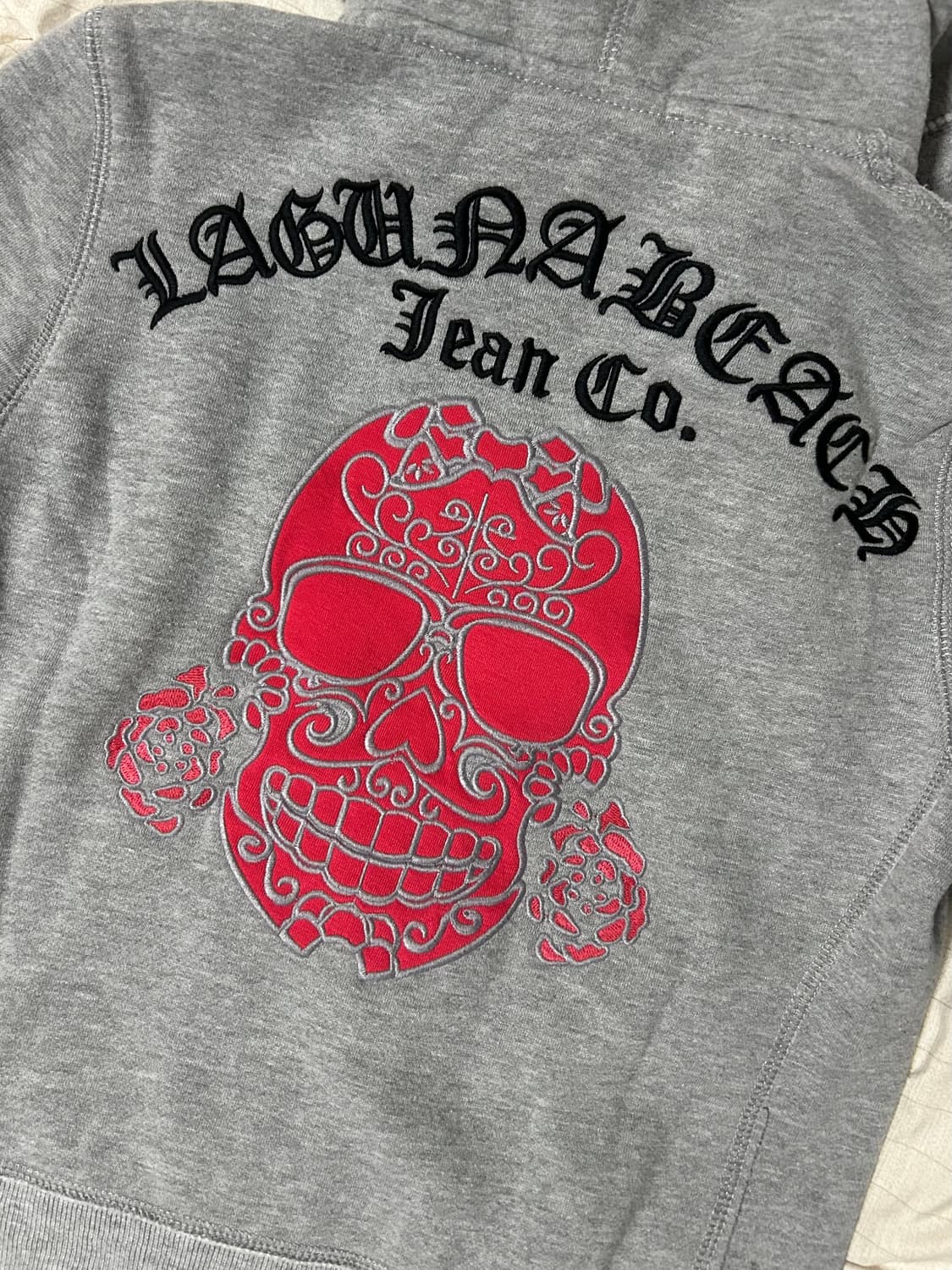 해골 자수 펑크 그레이 후드집업 상품이미지4