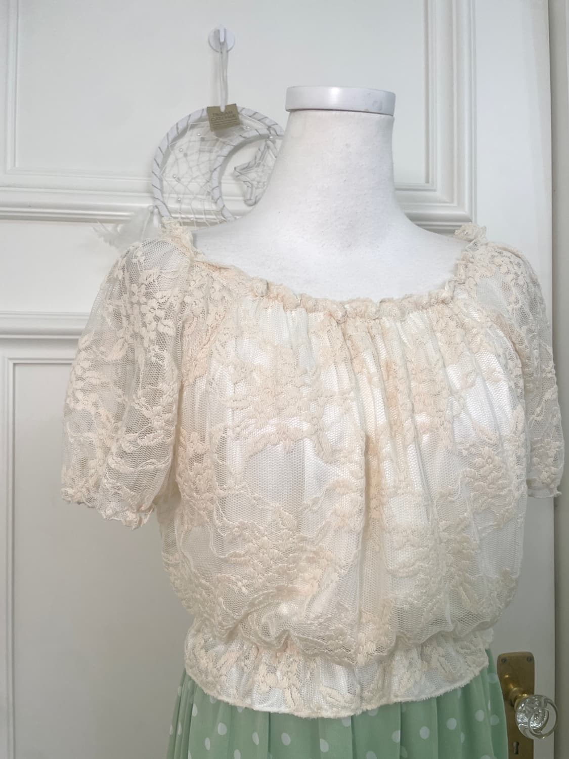 ivory lace off-sholder mint dot long opc 상품이미지6
