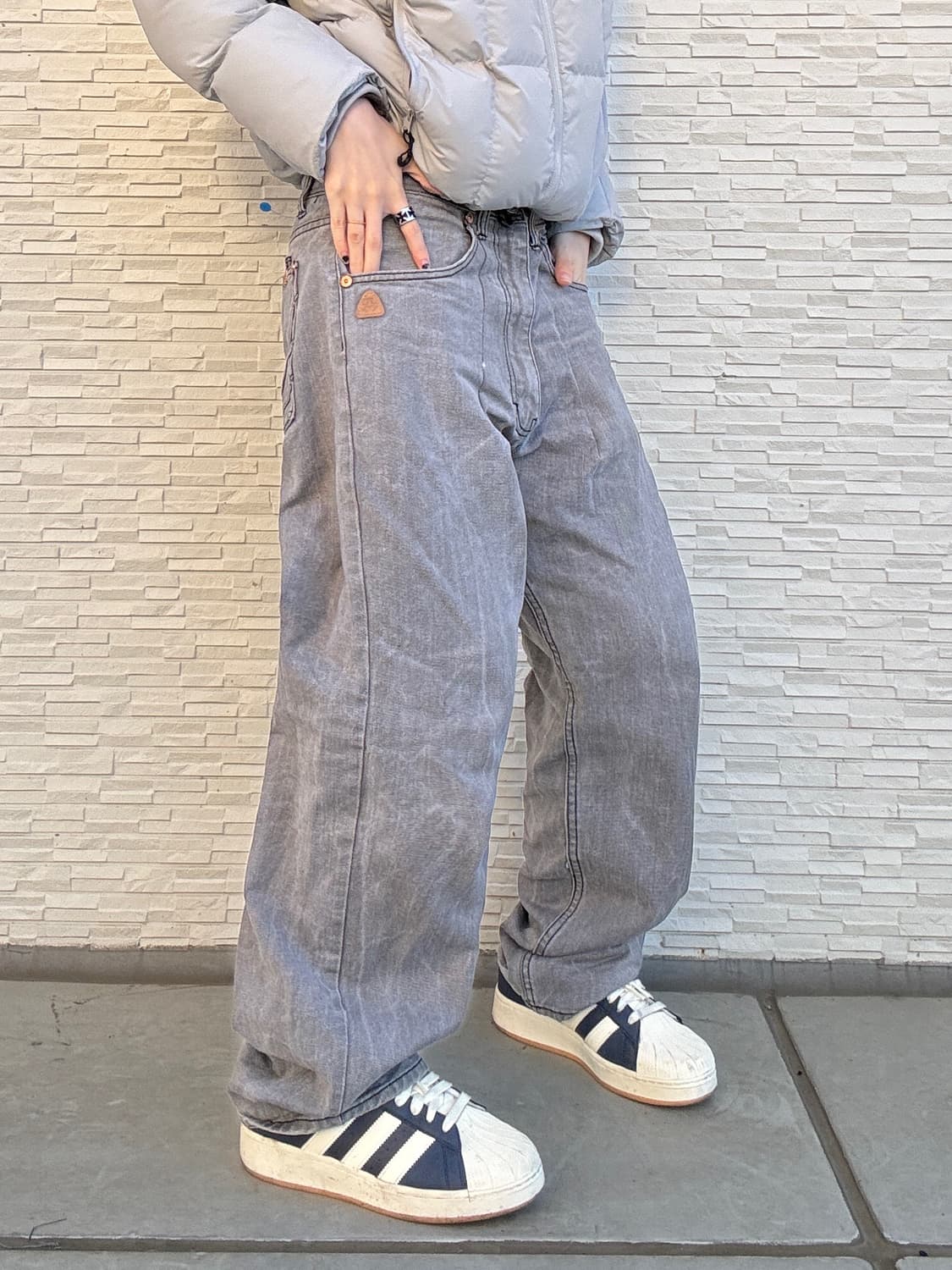 90sAKOMKS JEANS 올드스쿨 그레이 워싱 오버 와이드 데님 팬츠 상품이미지2