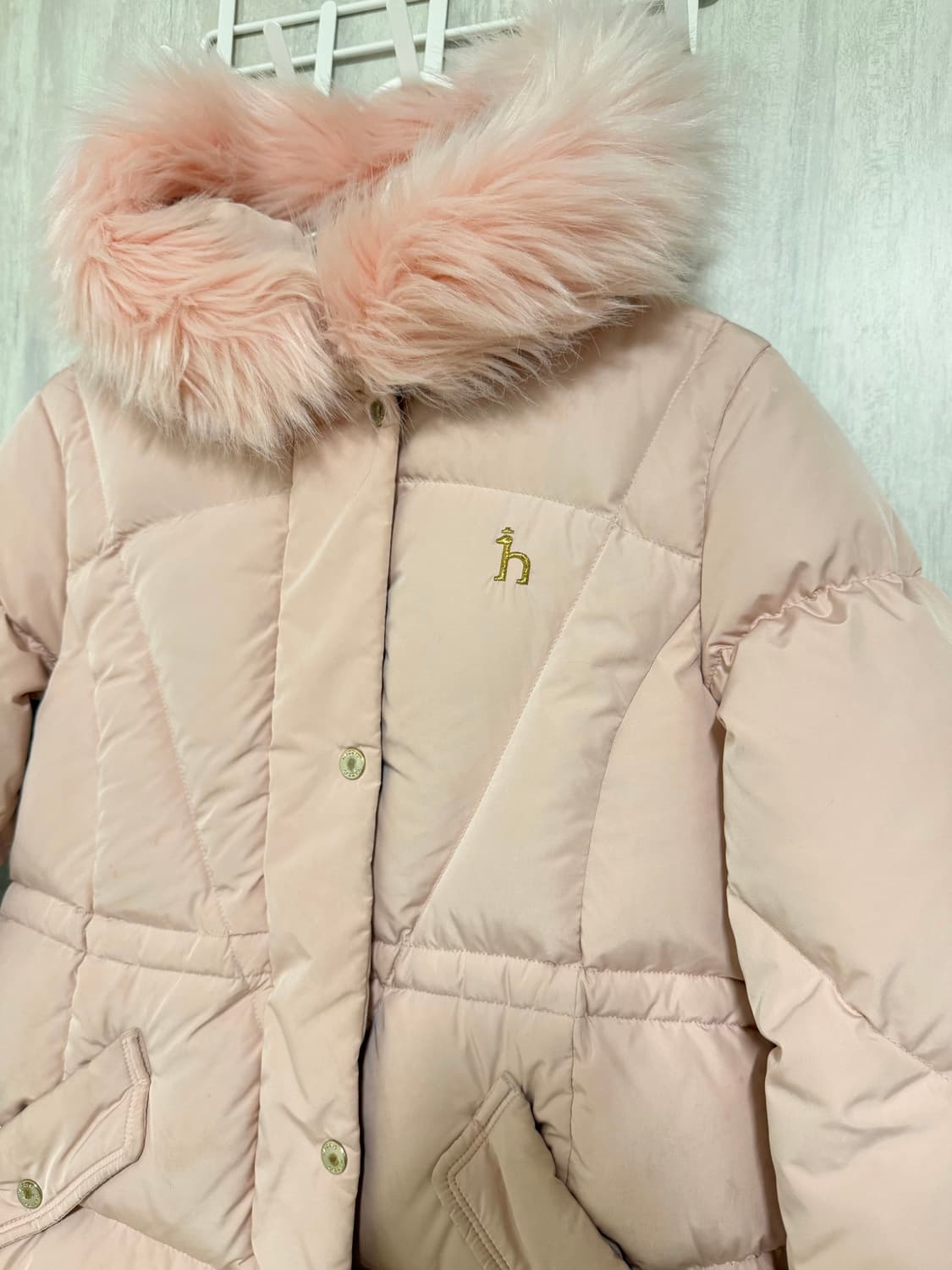 키즈 145 / 헤지스 덕다운 핑크 퍼 롱패딩  상품이미지5