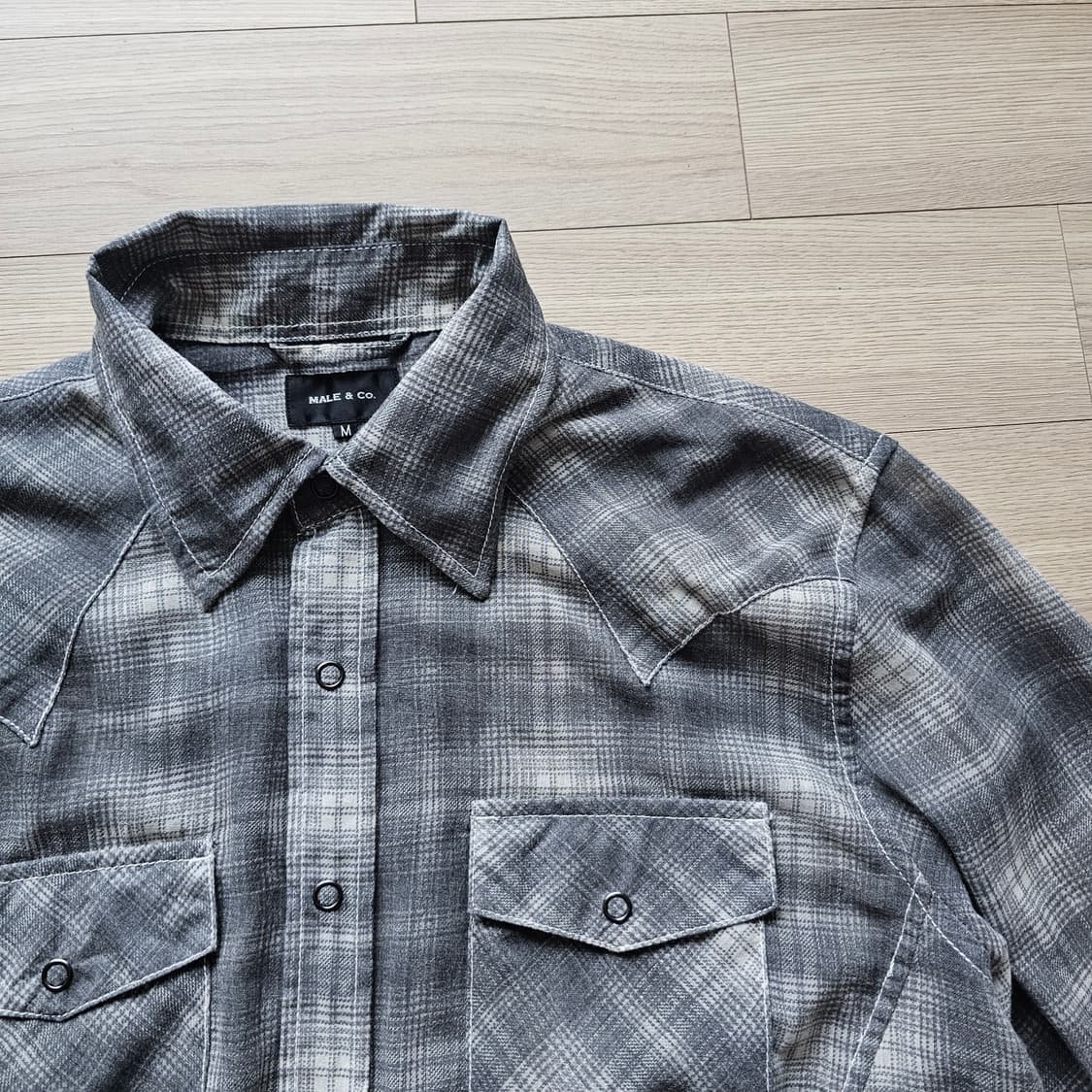 완료M 95 MALE&CO 웨스턴 여름 긴팔 체크 셔츠 시스루 남자 여자 상품이미지2