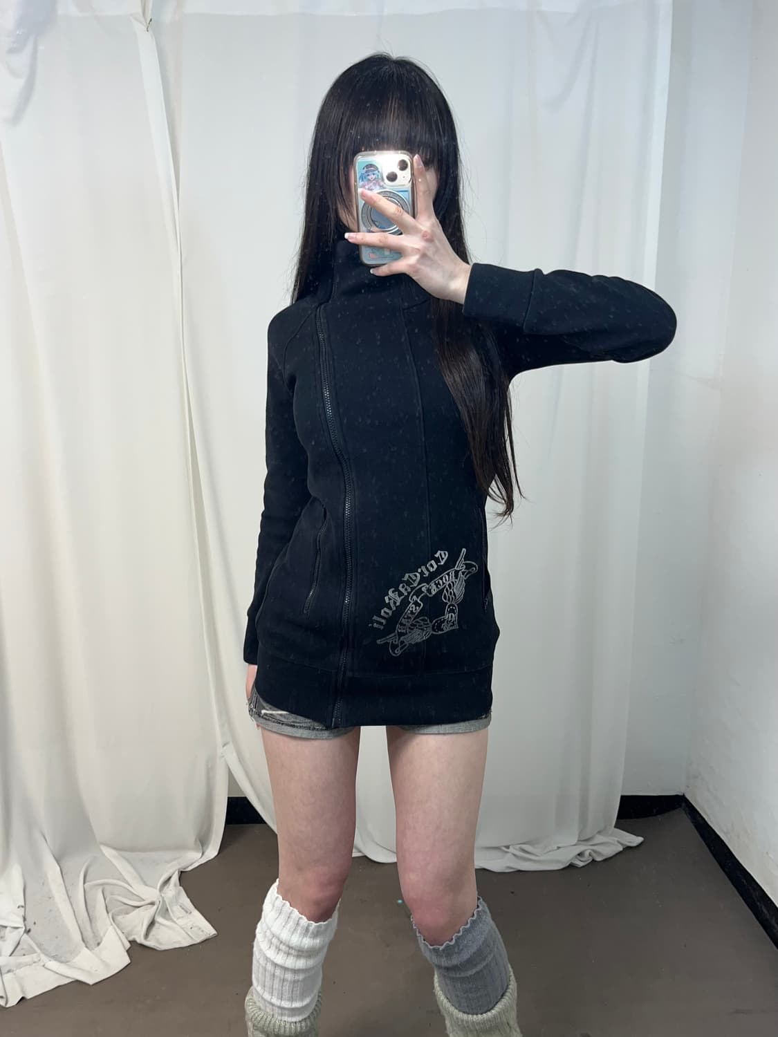 펑크 프린팅 사선 집업 상품이미지7