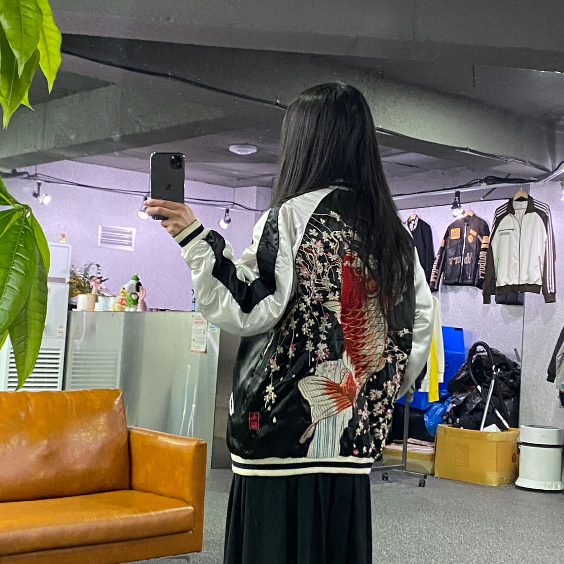 JPN 빈티지 잉어 자수 스카쟌 B4663 상품이미지2