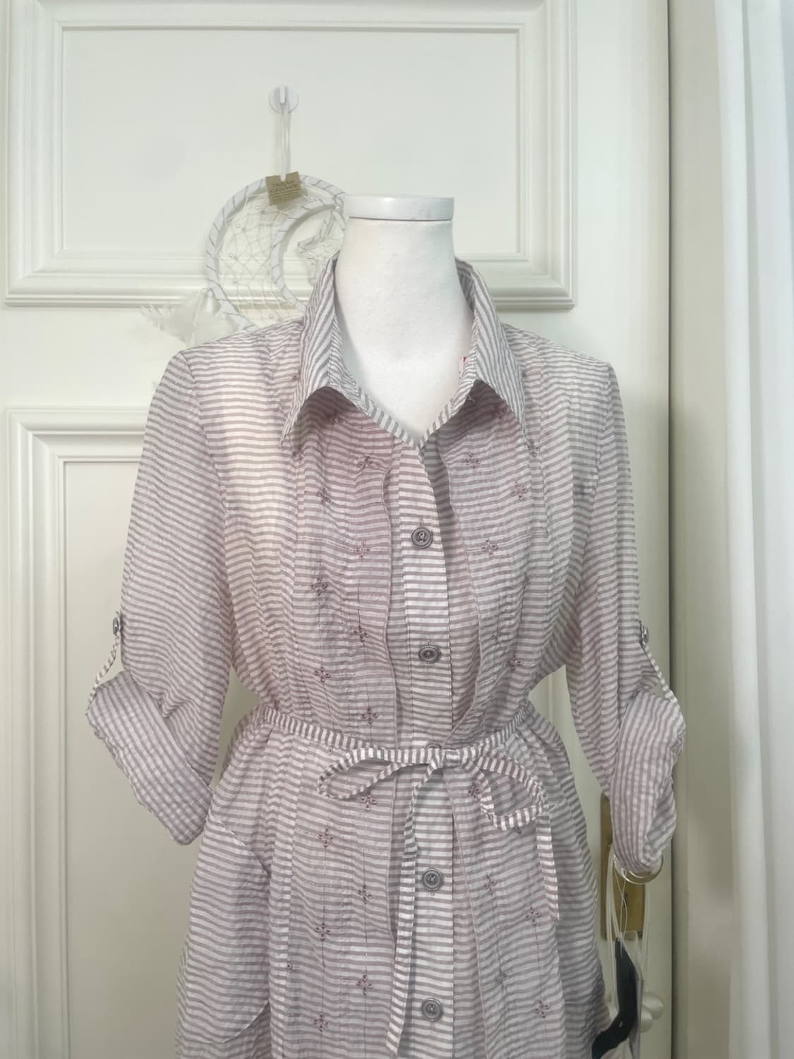 lavender stripe embroidery summer shirt 상품이미지5