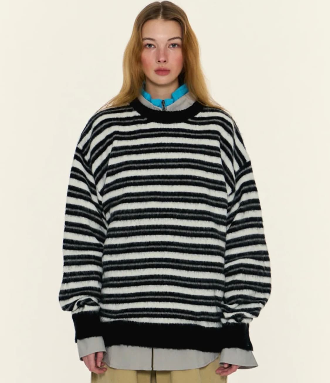 스트라이프 배색 오버핏 니트 상품이미지2