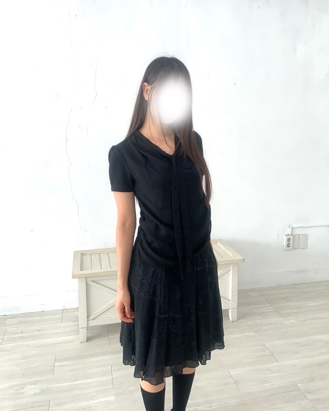 Black Sheer Scarf Blouse 상품이미지4