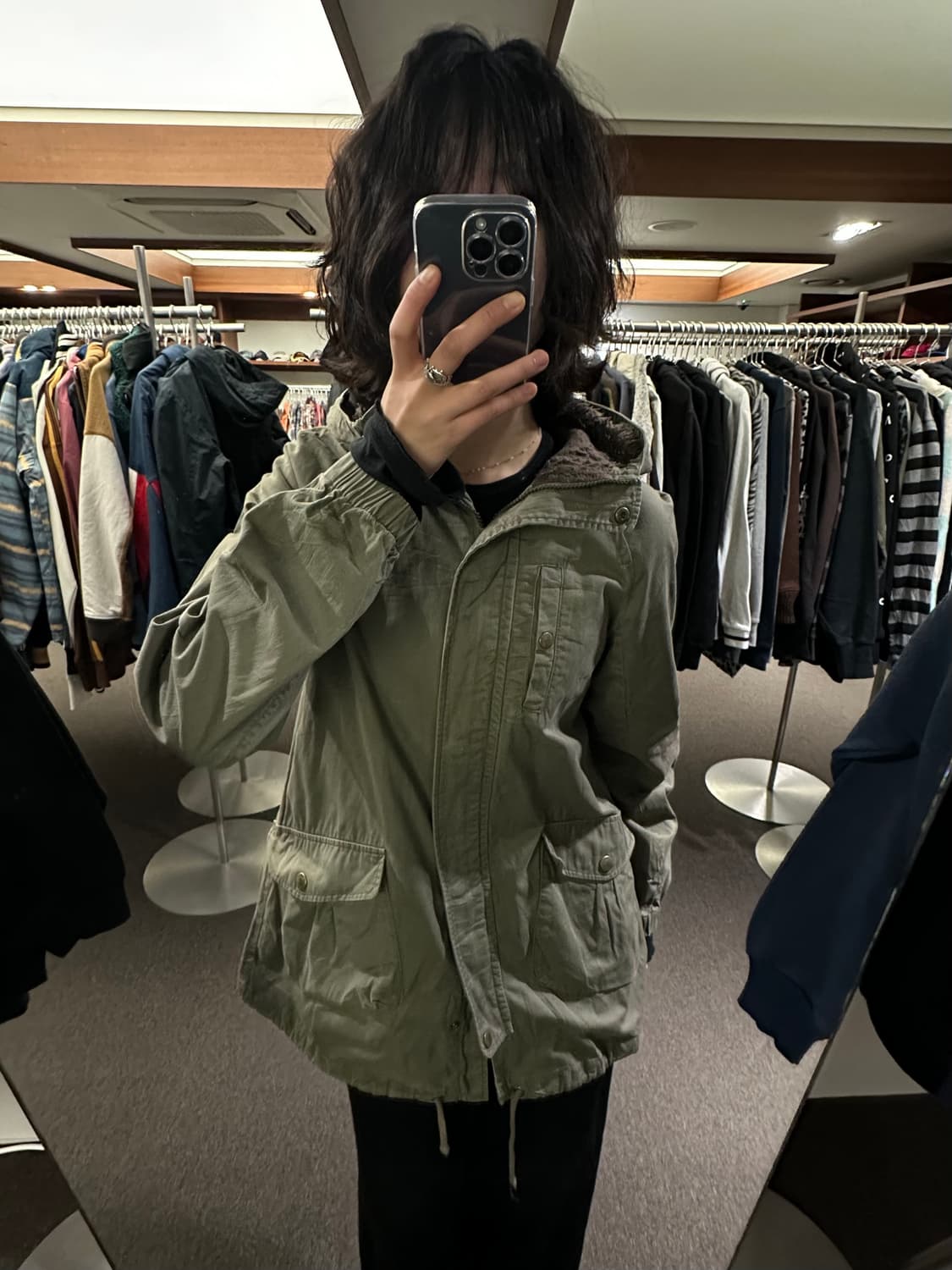 OS)INGRID 빈티지 여성 플리스 후드 야상 자켓 상품이미지3