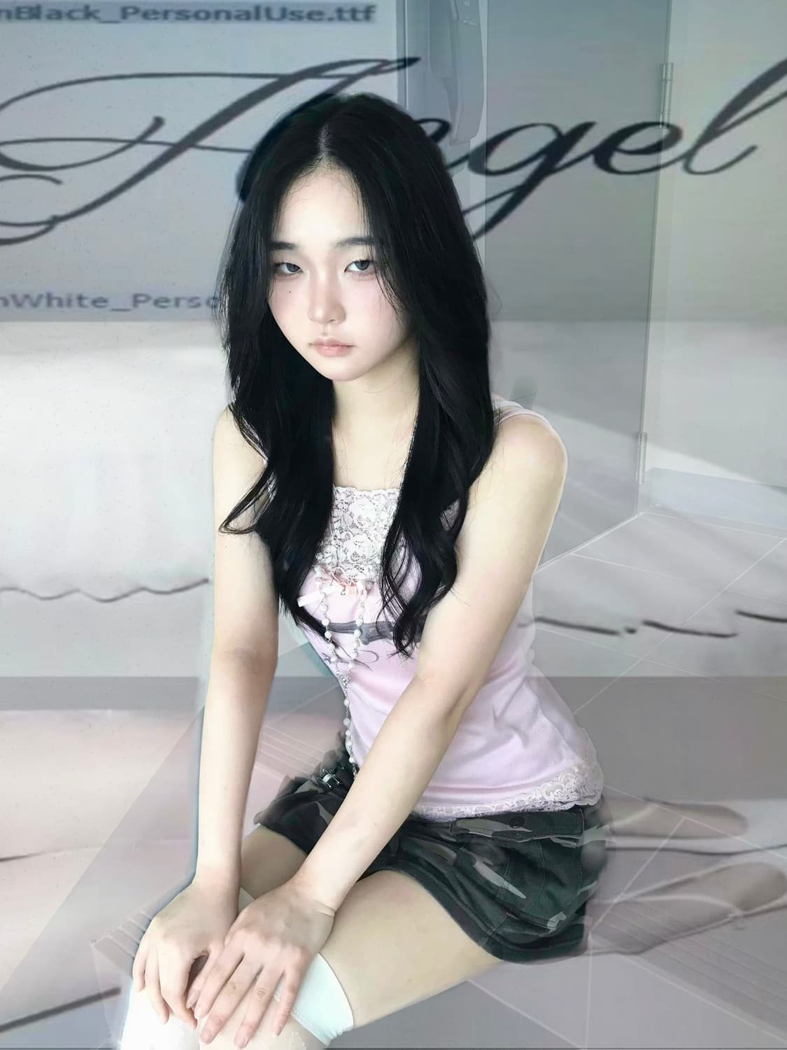 Gun Print Satin Lace Cami sleeveless 상품이미지3