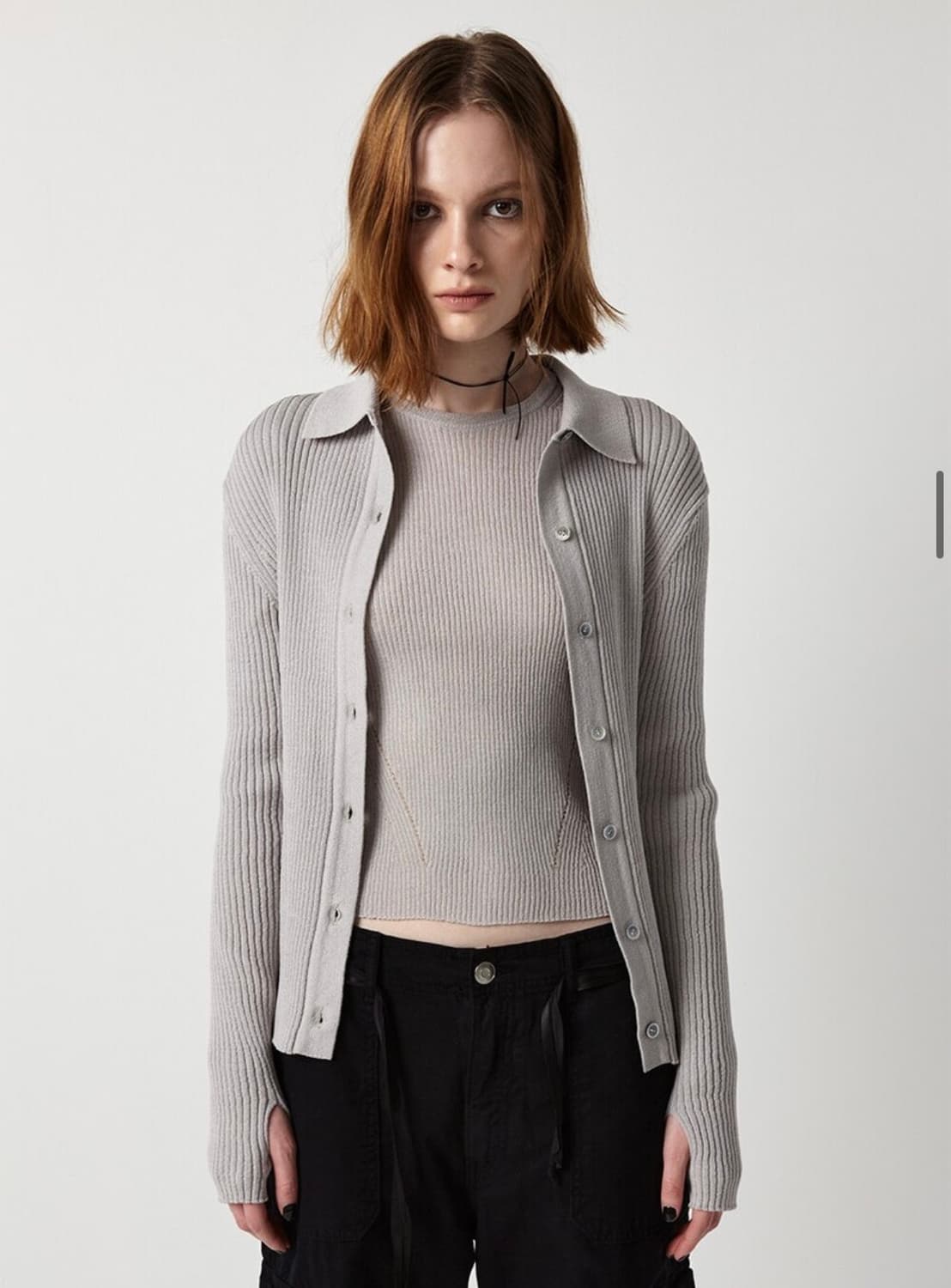 이안 조 EAN JO RIBBED COLLAR KNIT CARDIGAN 상품이미지3