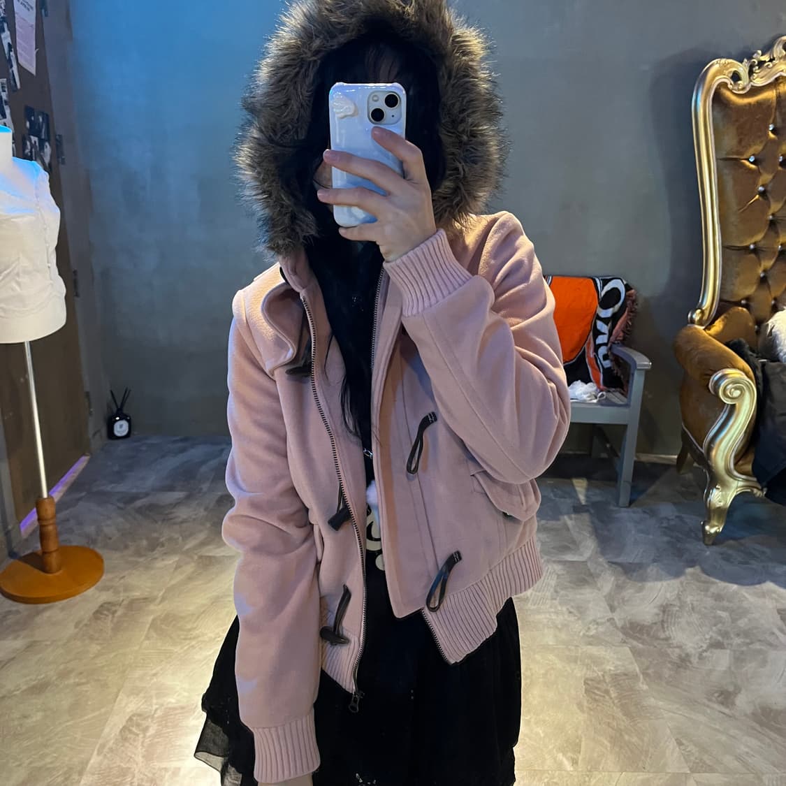 퍼 후드집업 떡볶이 코트 (연핑크)  상품이미지2