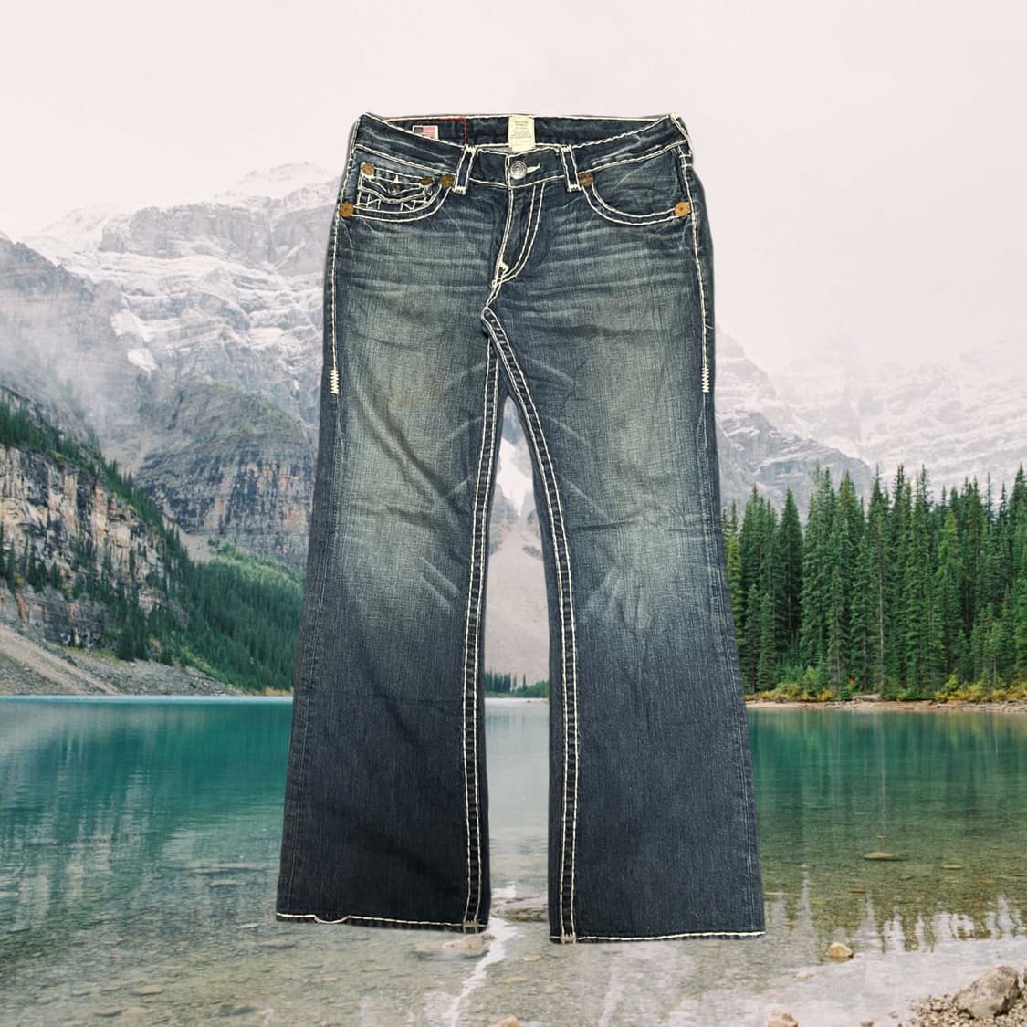 트루릴리젼 부츠컷 화이트 스티치 데님팬츠 상품이미지1