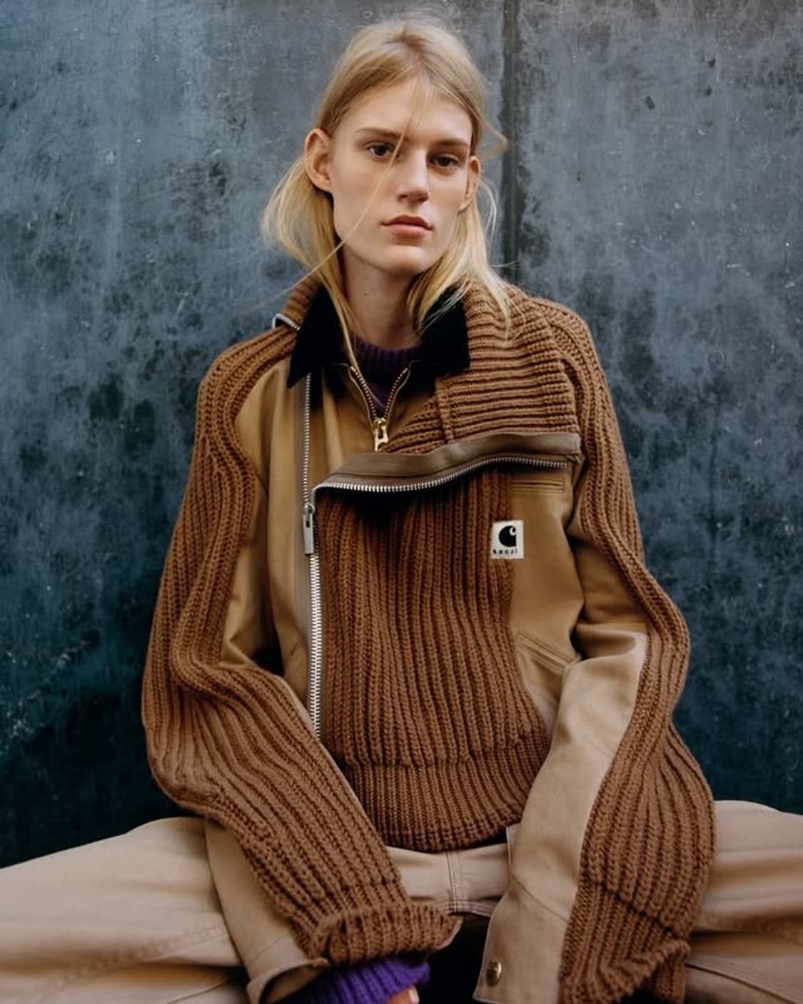 사카이X칼하트 25Aw 울 니트 블루종 상품이미지2