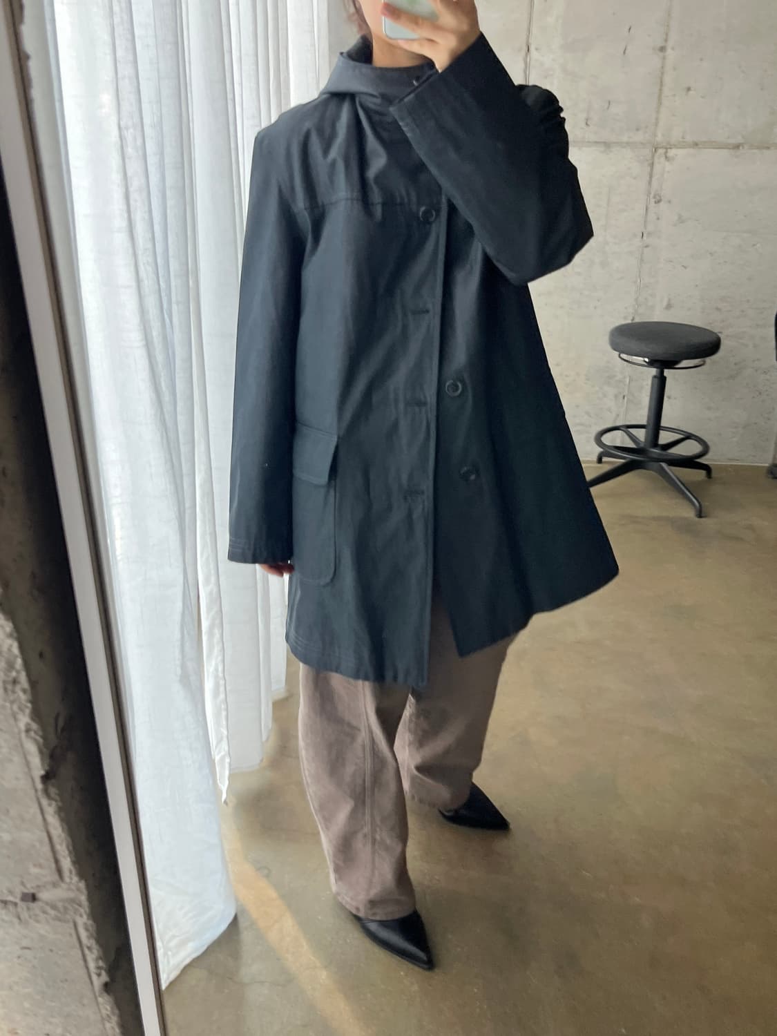 Mitumine 코튼 후드 미디 자켓 다크그레이 상품이미지6