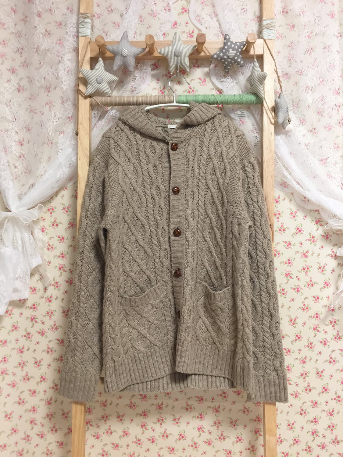 빈티지 모리걸 메론빵 단추 후드 가디건 상품이미지2