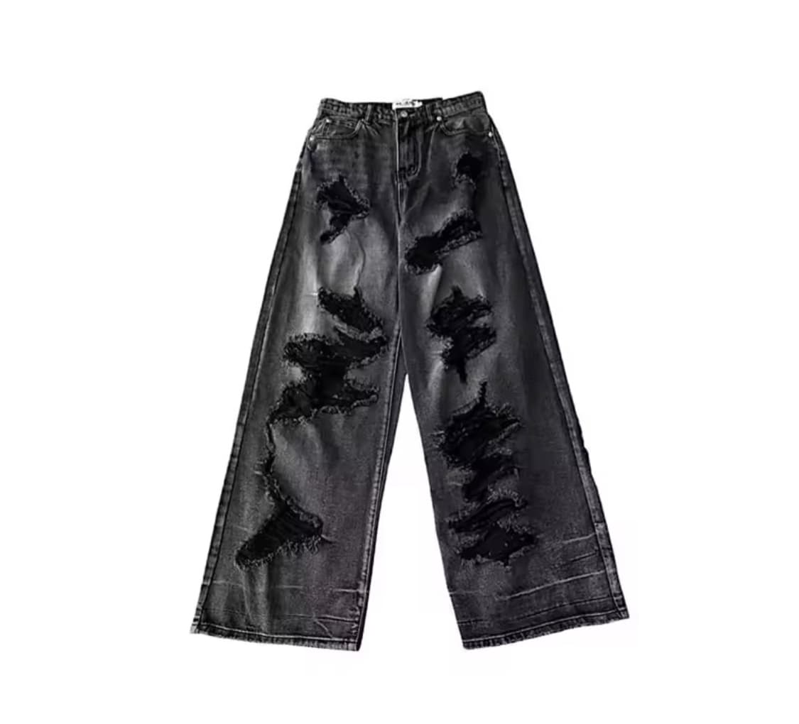 흑청 데미지 와이드 데님 팬츠m 상품이미지1