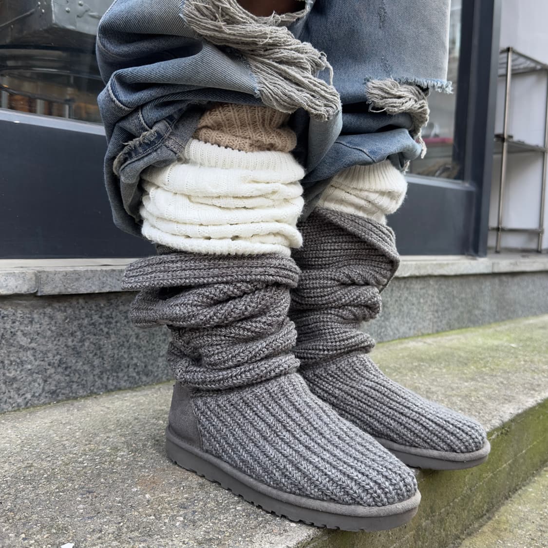 2000s Y2K 니트 카디 어그 부츠 상품이미지5