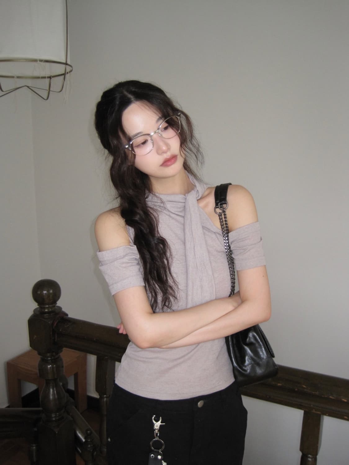 옵텐소 린넨 스카프 컷아웃 탑 티셔츠 상품이미지1