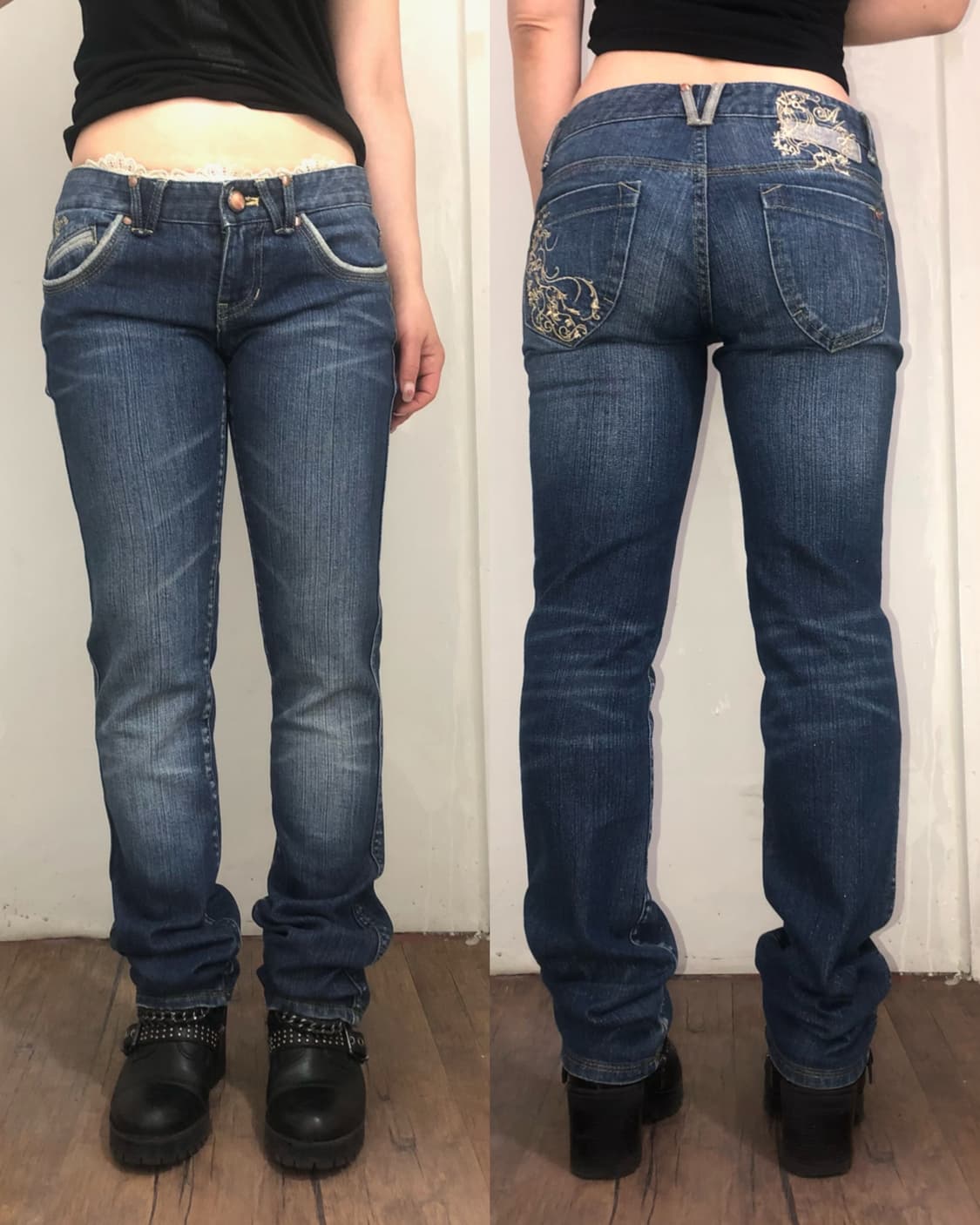 embroidery glitter lowrise denim pants 상품이미지1