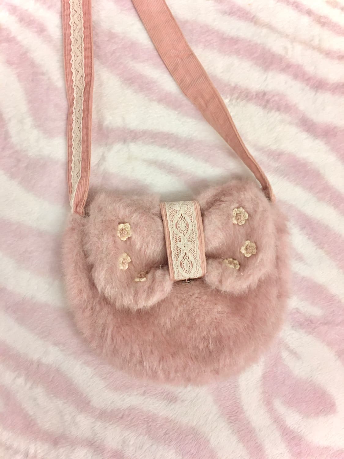 모리걸 리본 퍼 크로스백 가방 핑크 갸루 상품이미지2