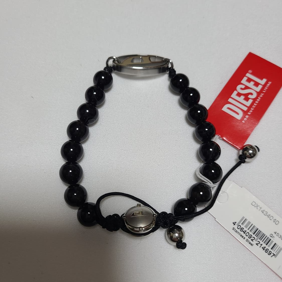 디젤 마노 비즈 팔찌 오벌 디 로고 브레이슬릿 블랙 상품이미지5