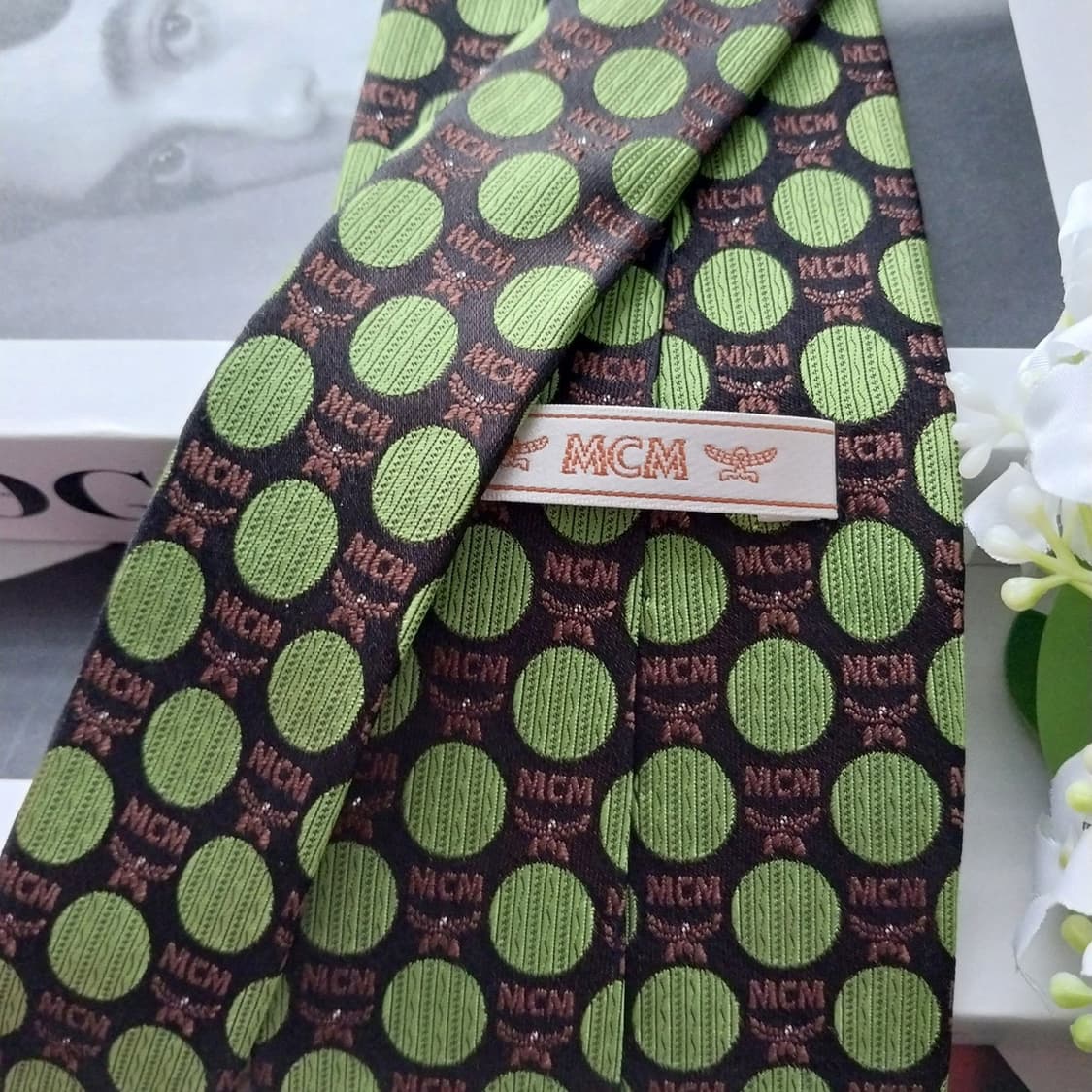 MCM 실크 브라운&그린 도트 패턴 넥타이 9.2cm A+등급 K1585 상품이미지6