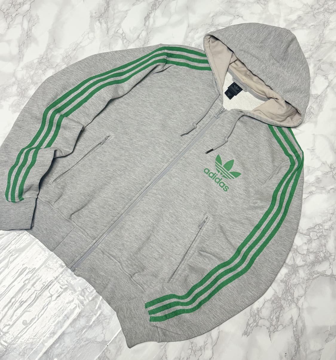 아디다스 그레이x초록 파이어버드 후드 집업 면 자켓 져지 상품이미지2