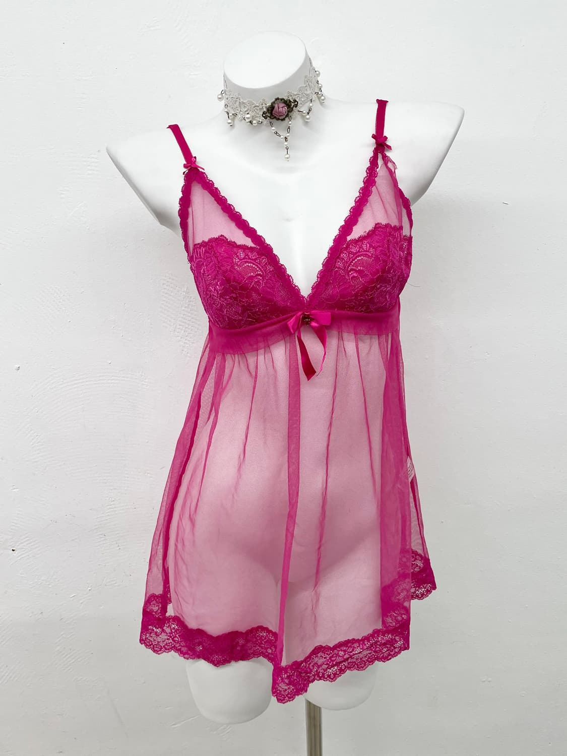 갸루 핑크 레이스 슬립 상품이미지1