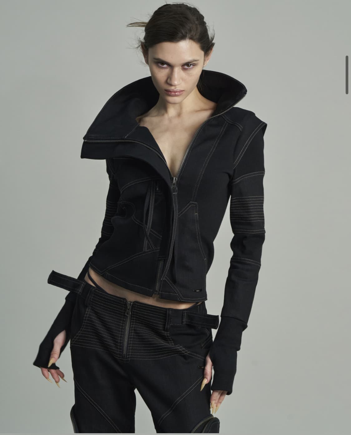 키묘 아크라인 하이넥 자켓 블랙 데님 상품이미지1