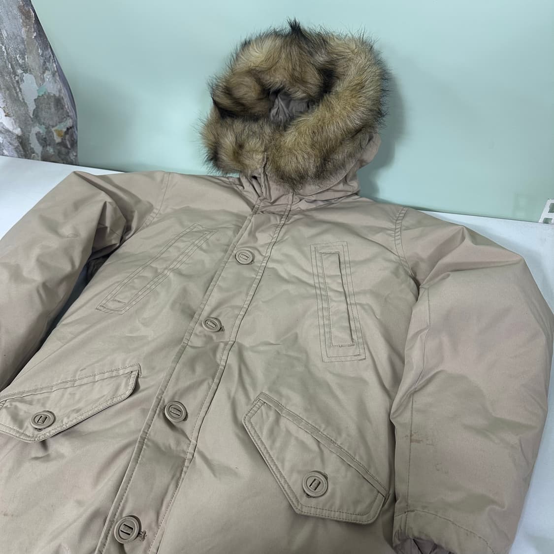 S 95 노스페이스 베이지 후드탈부착 밑단스트링 덕다운 N3B점퍼 상품이미지1