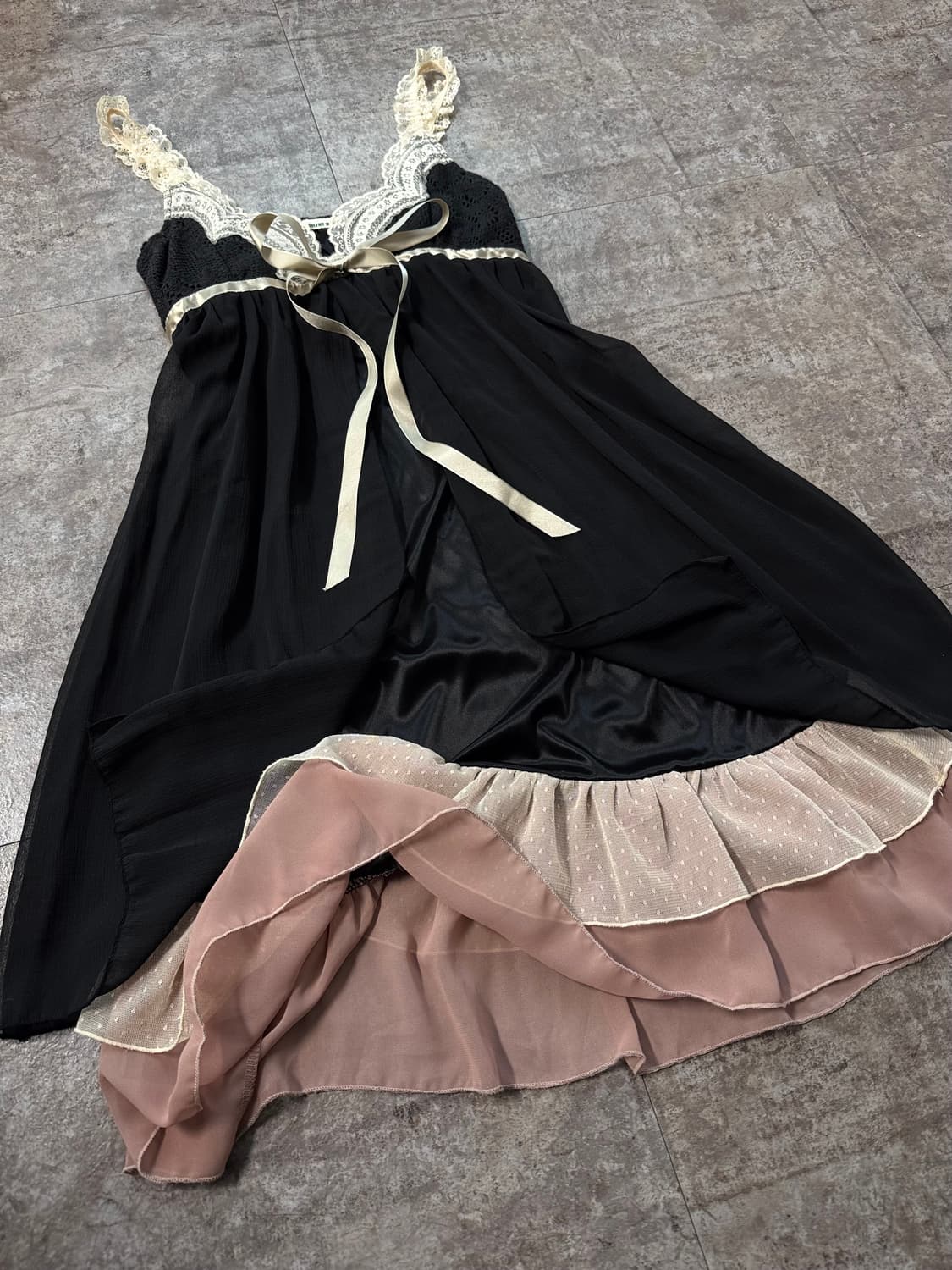 도트 패턴 레이스 레이어드 원피스 상품이미지6