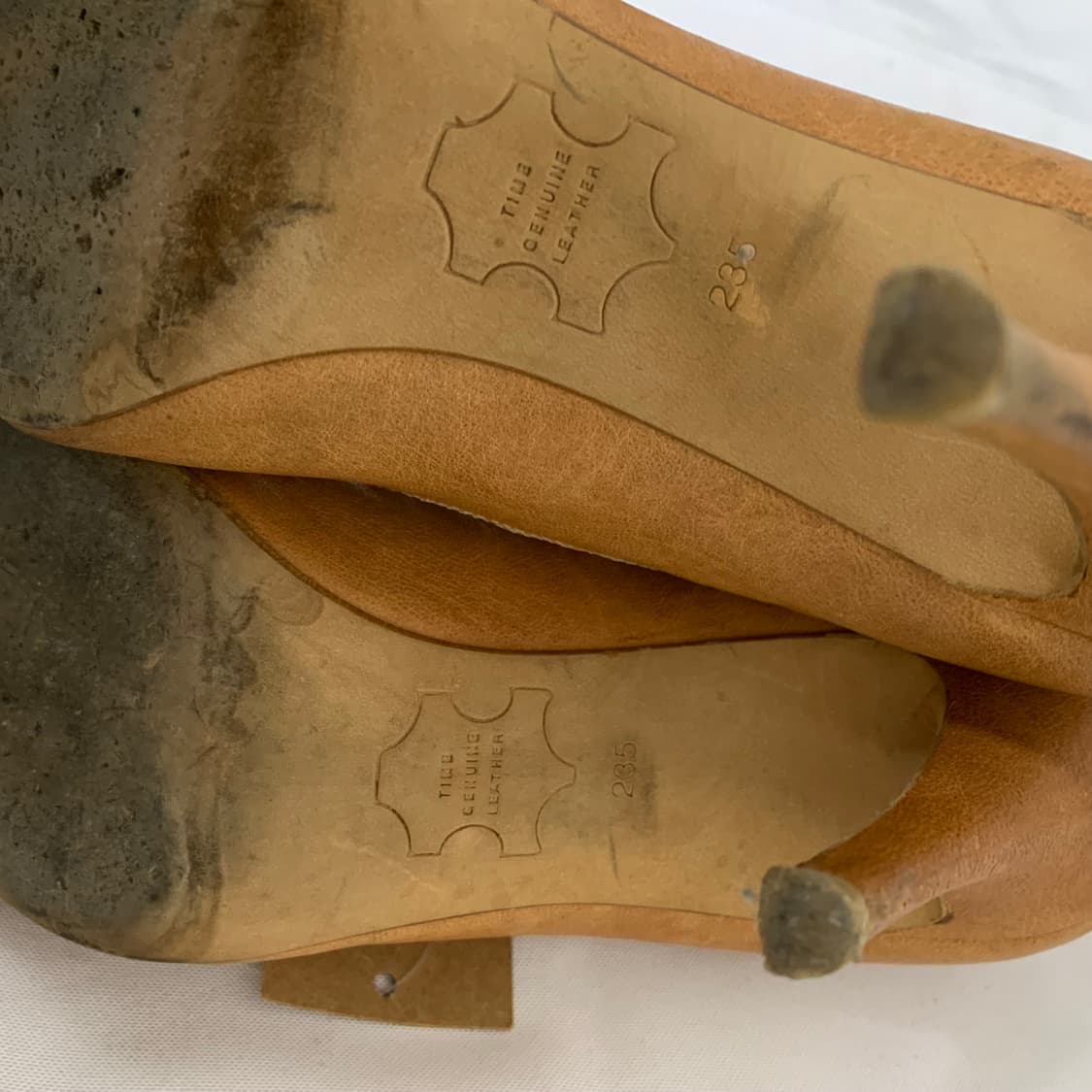 한섬 타임 TIME 스트랩 오픈토 샌들 힐 카멜 235mm 빈티지 구두 상품이미지8