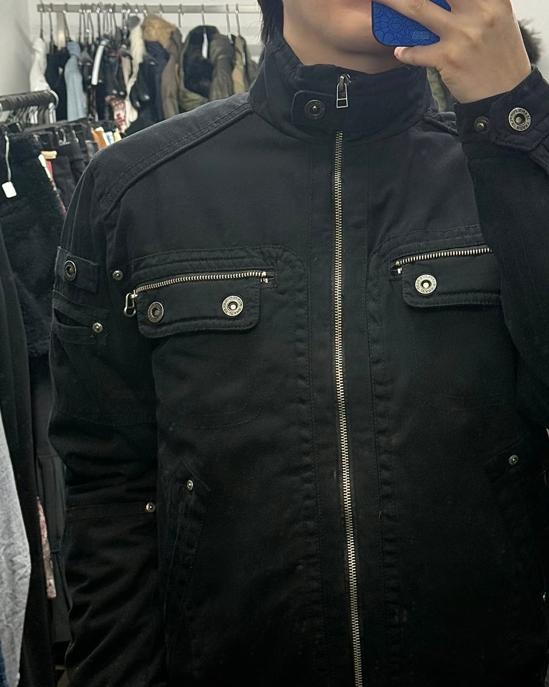 퍼플하트 블랙 하이넥 비죠 워크 자켓 M 95 밀리터리 집업 워시드 코튼 상품이미지2