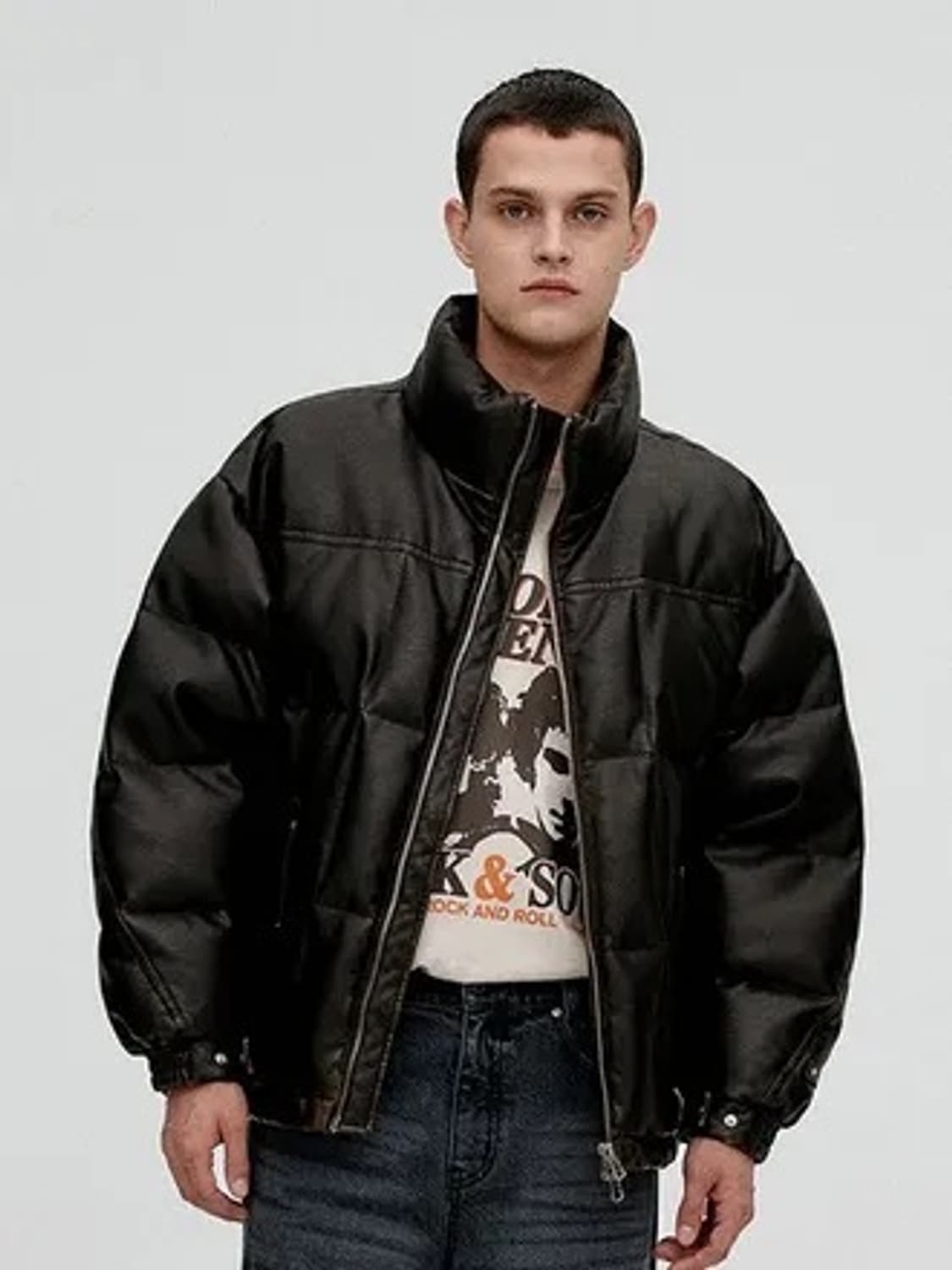 비바스튜디오 워싱 레더 덕다운 패딩 - DARK BROWN 상품이미지1