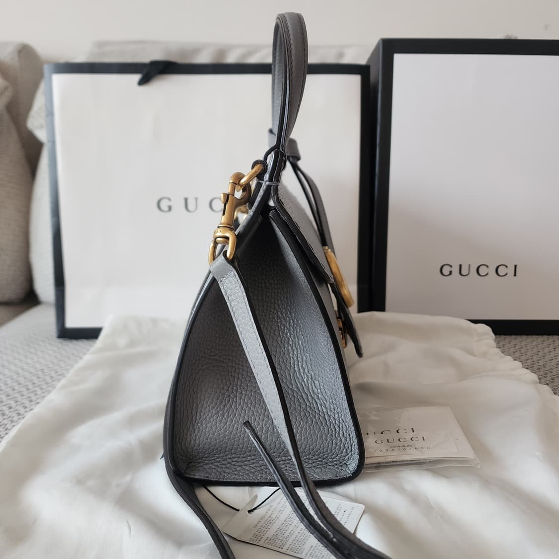 초민트급 구찌 GG 마몽 탑핸들 숄더백 스몰 그레이 상품이미지6