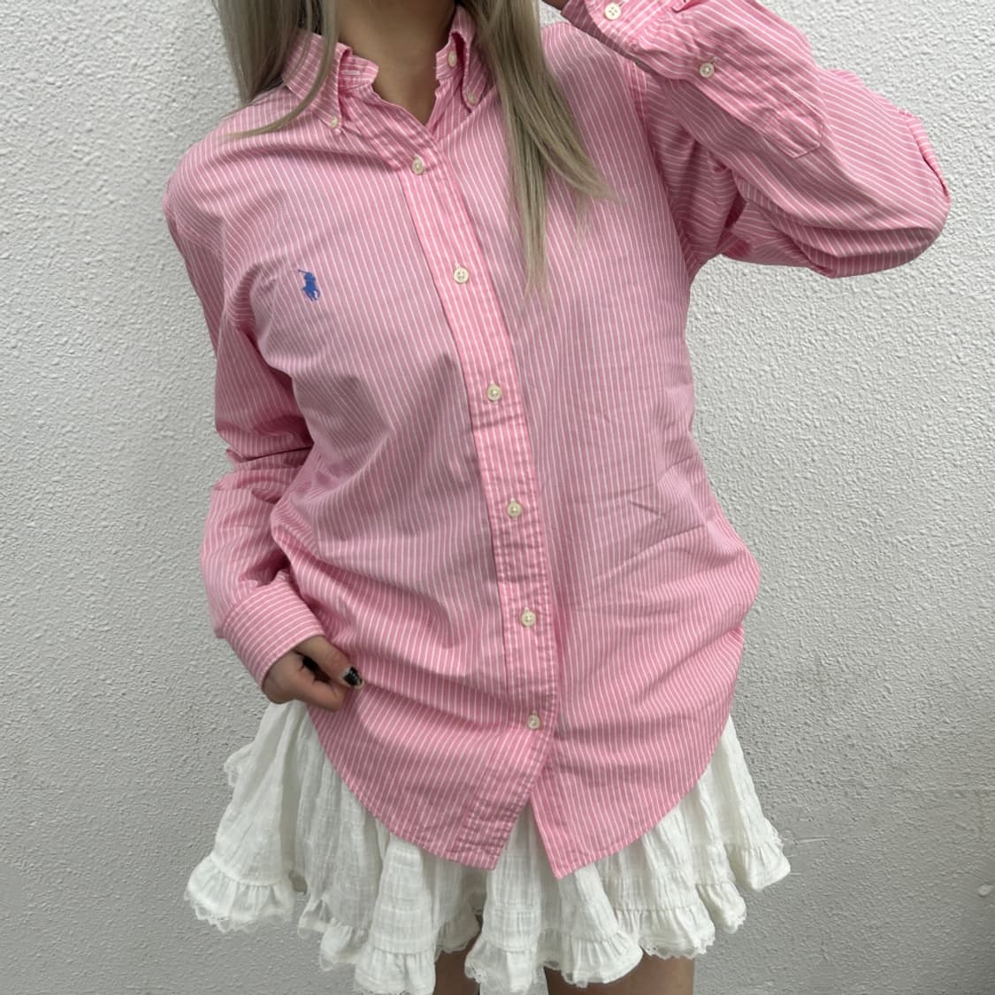 폴로 랄프로렌 애쉬블루포니 화이트 단가라 딸기우유맛 셔츠 16 상품이미지1