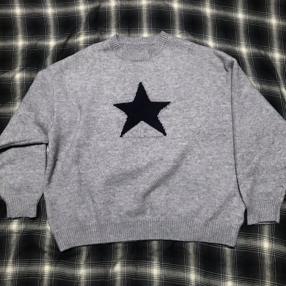 재팬 헤비 빈티지 별 니트 스웨터 멜란지 그레이 오버핏 상품이미지1